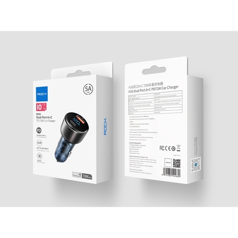 Củ sạc nhanh trên xe hơi Rockspace H16 sạc nhanh PD 72W có 2 cổng nhỏ gọn bảo hành 12 tháng