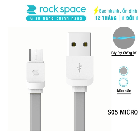 Cáp Rockspace S05 Micro dây dẹt chống rối dành samsung và các điện thoại android Hàng chính hãng bảo hành 12 tháng