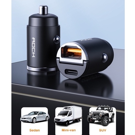 Tẩu sạc xe hơi Rockspace H15 cổng kép A+C PD 30W Car nhỏ gọn sạc không nóng máy BH 12 tháng