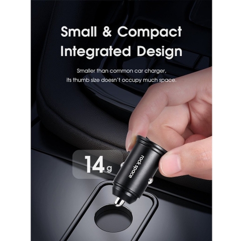 Tẩu sạc mini trên xe hơi Rockspace C304, 2 cổng sạc nhanh 24W, nhỏ gọn, an toàn, không nóng máy bảo hành 12 tháng