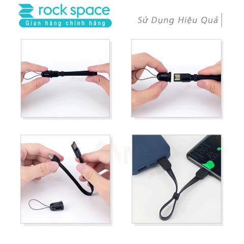 Dây cáp sạc typeC Rockspace S3 dành cho điện thoại kiêm móc khóa độ dài 21cm hàng chính hãng bảo hành 12 tháng