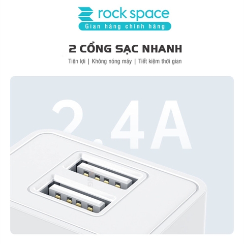 Bộ sạc nhanh Micro Rockspace T39 2 cổng 2,4A  Cáp sạc micro màu trắng hàng chính hãng BH12 tháng