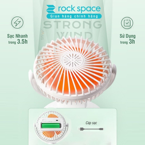 Quạt mini tích điện để bàn cầm tay Rockspace quạt kẹp bàn dùng liên tục đến 3h bảo hành 12 tháng