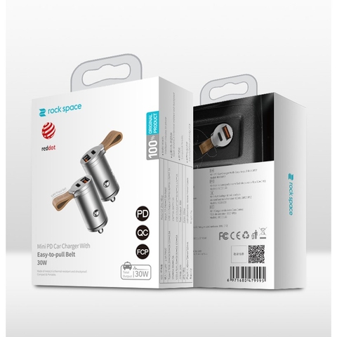 Tẩu sạc Mini trên xe hơi Rockspace hỗ trợ sạc nhanh chuẩn PD, QC 3.0