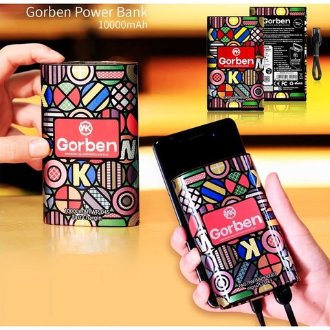 Pin sạc dự phòng chính hãng WK Gorben 10,000 mAh nhôm nguyên khối cho iphone samsung bảo hành năm