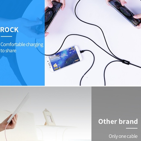 Dây cáp sạc Rockspace  2m dây dù 3 cổng Lightning / Micro USB/ chuẩn C sạc 3 thiết bị cùng lúc,sạc nhanh,hàng chính hãng