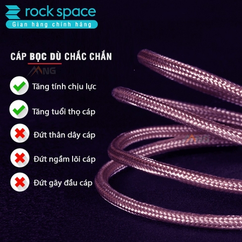 Cáp sạc Rockspace dây dù đầu kim loại chuẩn MFI dành cho iphone, sạc nhanh, ổn định, chính hãng bảo hành 1 năm