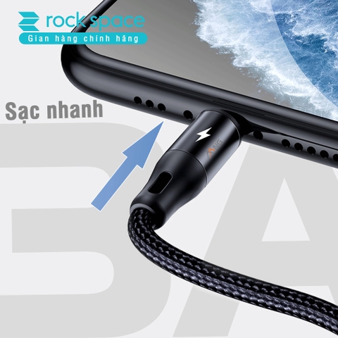 Dây Cáp Sạc Chính Hãng ba đầu Rockspace G15 Lightning, Micro, TypeC  dây dù, sạc 3 thiết bị cùng lúc BH 1 năm