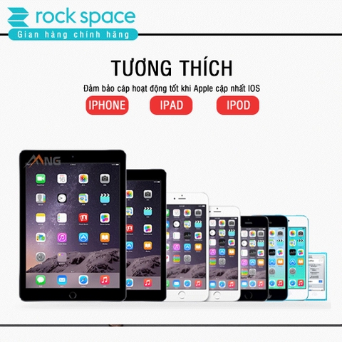 Cáp sạc Rockspace dây dù đầu kim loại chuẩn MFI dành cho iphone, sạc nhanh, ổn định, chính hãng bảo hành 1 năm