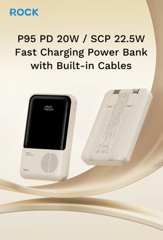 Pin sạc dự phòng tích hợp dây sạc Rockspace P95 sạc nhanh 22.5w 10000mAh hàng chính hãng có BH