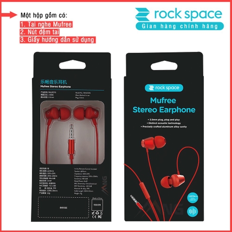 Tai nghe nhét tai có dây Rock Space Mufree, màu đen, có micro hàng chính hãng bảo hành 1 đổi 1 trong 12 tháng