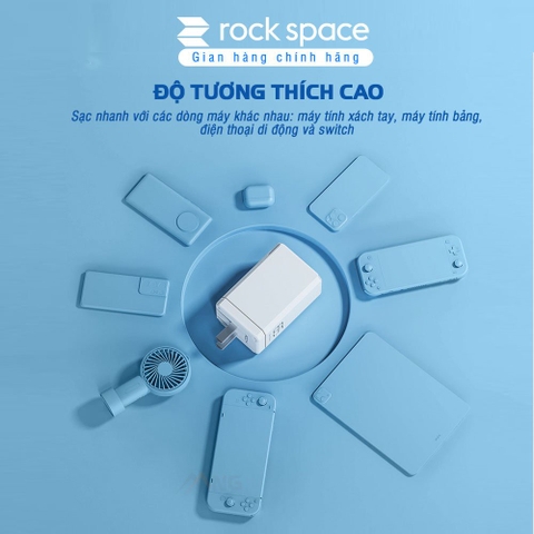 Củ sạc nhanh PD 65W Rockspace 3 Cổng USB Type C 4.0 3.0 PD sạc nhanh cho điện thoại laptop Hàng chính hãng có BH