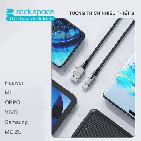 Dây cáp sạc nhanh TypeC Rockspace M1 dây dù sạc nhanh 6A độ dài 1m, hàng chính hãng bảo hành 12 tháng