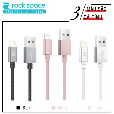 Cáp sạc Rockspace dây dù đầu kim loại chuẩn MFI dành cho iphone, sạc nhanh, ổn định, chính hãng bảo hành 1 năm