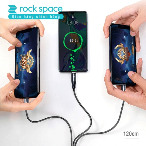 Dây Cáp Sạc Chính Hãng ba đầu Rockspace G15 Lightning, Micro, TypeC  dây dù, sạc 3 thiết bị cùng lúc BH 1 năm