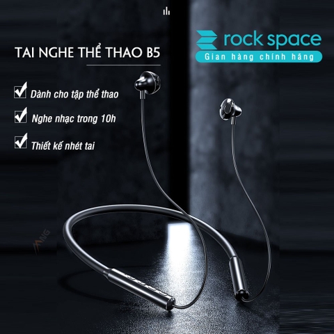 Tai nghe bluetooth không dây thể thao Rockspace B5 dành cho chạy bộ, tập GYM, thiết kế nhét tai, có micro, Pin 10 tiếng