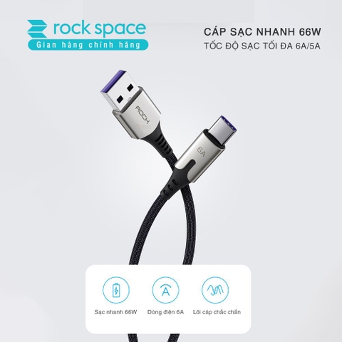 Dây cáp sạc nhanh TypeC Rockspace M1 dây dù sạc nhanh 6A độ dài 1m, hàng chính hãng bảo hành 12 tháng