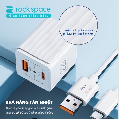 Củ Sạc Nhanh iPhone Rockspace T66 mini,2 cổng USB-TypeC chuẩn PD 22.5W,ổn định,không nóng máy,hàng