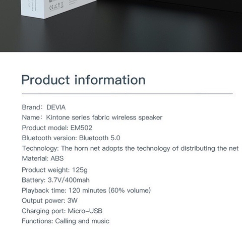 Loa Bluetooth Mini Không Dây DEVIA Kinton fabric có micro nghe nhạc gọi điện 120 phút BH 1 năm