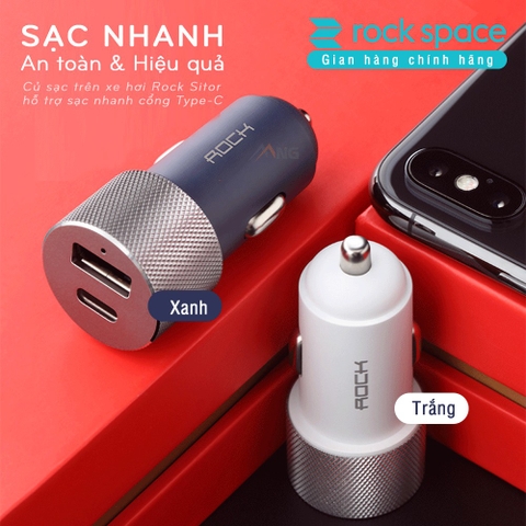 Tẩu sạc 2 cổng sạc nhanh trên xe hơi Rockspace Sitor typeC