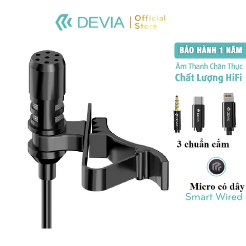 Micro Thu âm Live stream có dây cho iPhone, Samsung, Oppo DEVIA smart series hàng chính hãng bảo hành 12 tháng