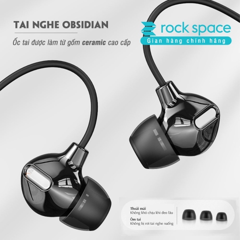 Tai nghe nhét tai có dây có mic Rockspace Obsidian chân cắm 3.5 có mic nghe gọi hàng chính hãng bảo hành 1 năm