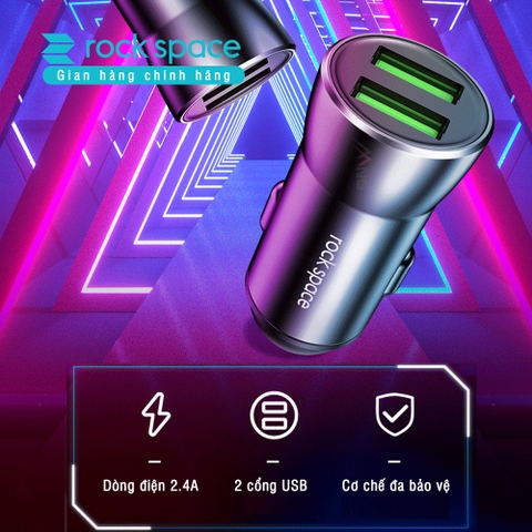 Tẩu sạc nhanh cho ô tô 2 cổng USB Rockspace H8 - Hàng chính hãng bảo hành 12 tháng lỗi  đổi 1