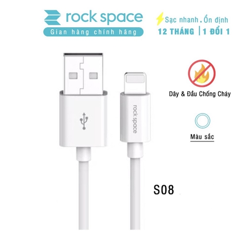 Dây cáp sạc nhanh cho Ip Rockspace S08 độ dài 1m,sạc nhanh,ổn định,không nóng máy bảo hành 12 tháng