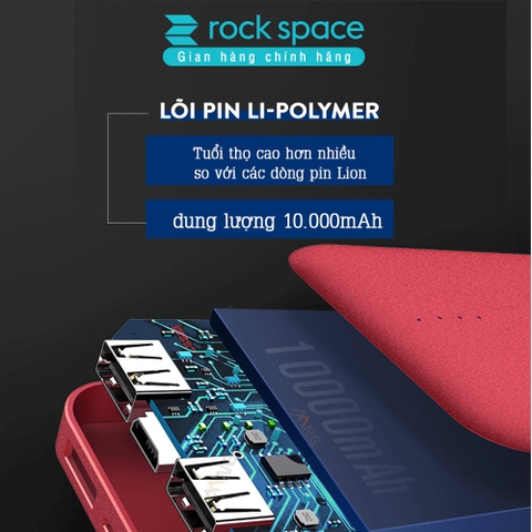 Pin sạc dự phòng mini chính hãng Rockspace P51 dung lượng thực 10.000 mAh