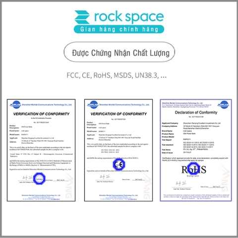 Combo Pin sạc dự phòng Rockspace 10000mAh và cáp sạc dây dẹt chống dối dành cho iphone-Hàng chính hãng bảo hành 12 tháng