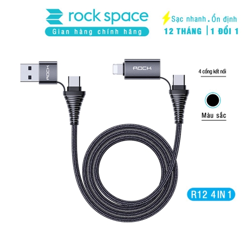 Dây cáp sạc nhanh 4 in 1 iphone, samsung và các dòng điện thoại Rockspace R12 chuẩn lightning TypeC, sạc nhanh PD QC