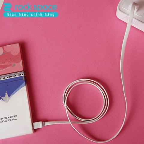 Dây cáp sạc cho iphone Rockspace Lightning Flat Data S05 100cm, dây dẹt màu trắng, xám, sạc nhanh cho iphone
