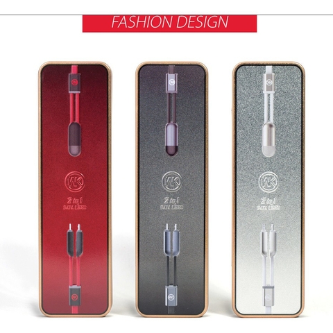 Dây cáp sạc 2 đầu sạc iphone và samsung chính hãng WK độ dài 1,2 m màu đỏ, đen, trắng, Hàng chính hãng bảo hành 12 tháng