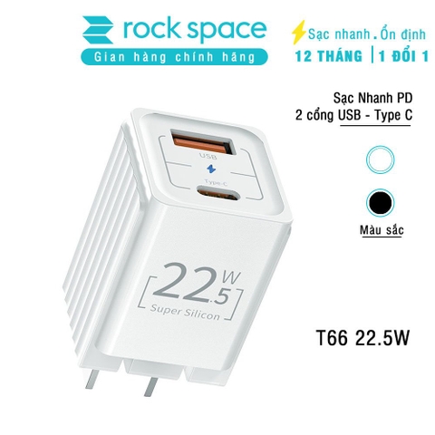 Củ Sạc Nhanh iPhone Rockspace T66 mini,2 cổng USB-TypeC chuẩn PD 22.5W,ổn định,không nóng máy,hàng