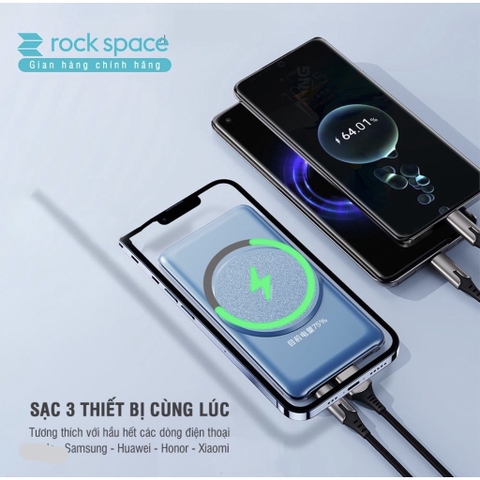 Pin sạc dự phòng không dây Rockspace P88 sạc nhanh PD 20W dung lượng 10000mAh, sạc nhanh cho ip12, ip13 Hàng chính hãng