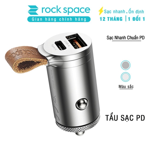 Tẩu sạc Mini trên xe hơi Rockspace hỗ trợ sạc nhanh chuẩn PD, QC 3.0