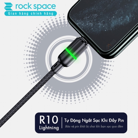 Dây Cáp Sạc iPhone chính hãng Rockspace R10 sạc nhanh tự ngắt khi đầy pin dây dù có đèn led báo sạc Bảo hành 1 năm