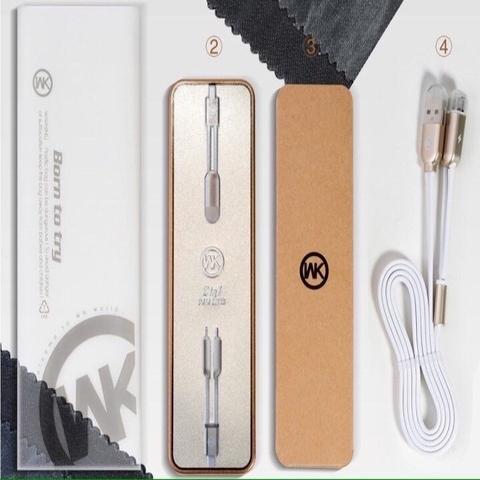 Dây cáp sạc 2 đầu sạc iphone và samsung chính hãng WK độ dài 1,2 m màu đỏ, đen, trắng, Hàng chính hãng bảo hành 12 tháng