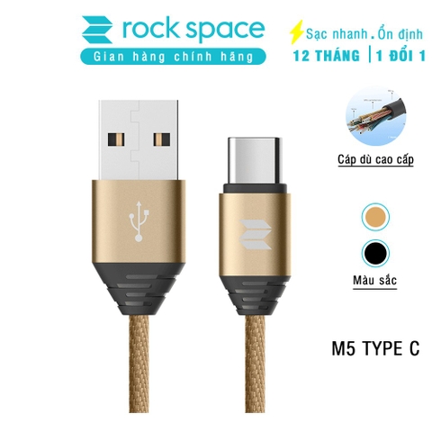 Dây cáp sạc Rockspace M5 dây dù cổng typeC dành cho điện thoại android - Hàng chính hãng bảo hành 12 tháng