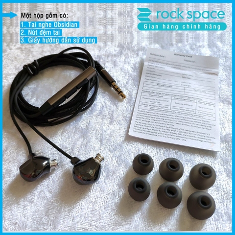 Tai nghe nhét tai có dây có mic Rockspace Obsidian chân cắm 3.5 có mic nghe gọi hàng chính hãng bảo hành 1 năm