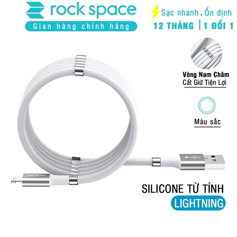 Dây cáp sạc iPhone silicon nam châm Rockspace, sạc nhanh,ổn định, màu trắng, độ dài 90cm, chính hãng bảo hành 12 tháng