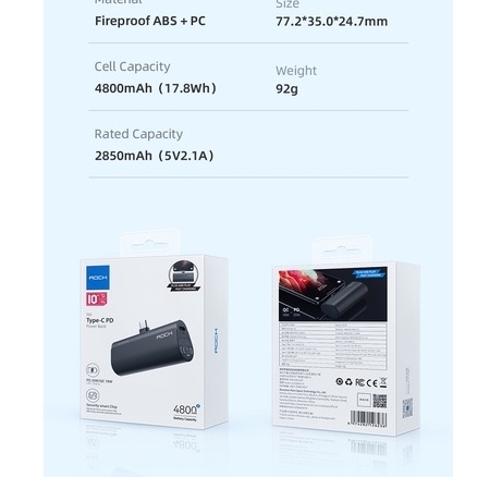 Pin sạc dự phòng Rockspace P81 5000mAh tích hợp chân cắm typeC sạc nhanh PD QC 20W - Hàng chính hãng bảo hành 12 tháng