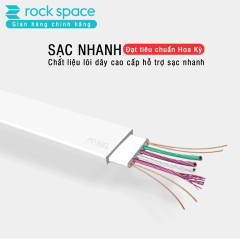 Cáp sạc Rockspace S05 lighning dành cho iphone, dây dẹt chống rối, chính hãng sạc nhanh màu trắng, xám bảo hành 1 năm