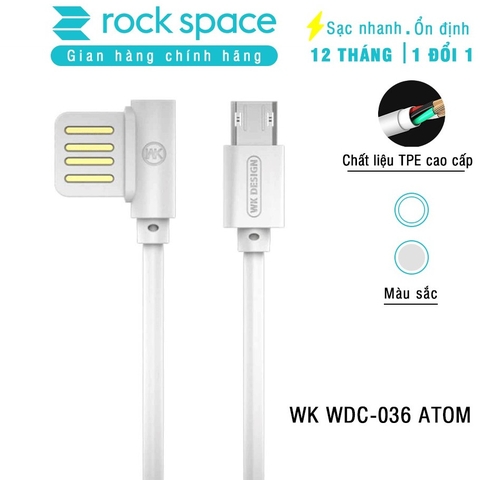 Dây cáp sạc WK WDC-036 ATOM chuẩn type C, chất liệu nhựa TPE cao cấp - Hàng chính hãng bảo hành 12 tháng lỗi 1 đổi 1