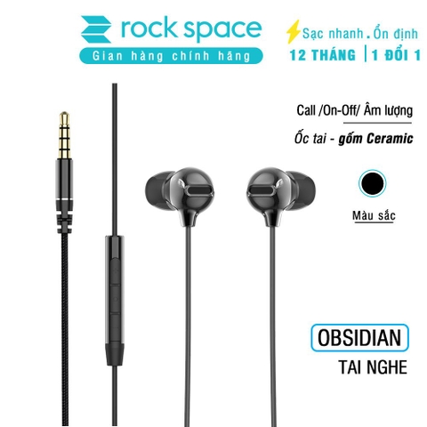 Tai nghe nhét tai có dây có mic Rockspace Obsidian chân cắm 3.5 có mic nghe gọi hàng chính hãng bảo hành 1 năm