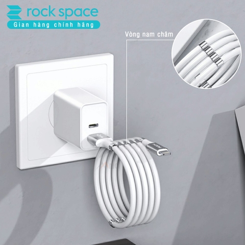 Dây cáp sạc iPhone silicon nam châm Rockspace, sạc nhanh,ổn định, màu trắng, độ dài 90cm, chính hãng bảo hành 12 tháng