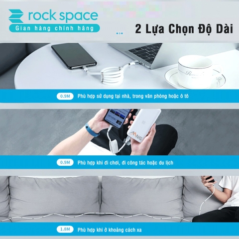 Dây cáp sạc iPhone silicon nam châm Rockspace, sạc nhanh,ổn định, màu trắng, độ dài 90cm, chính hãng bảo hành 12 tháng