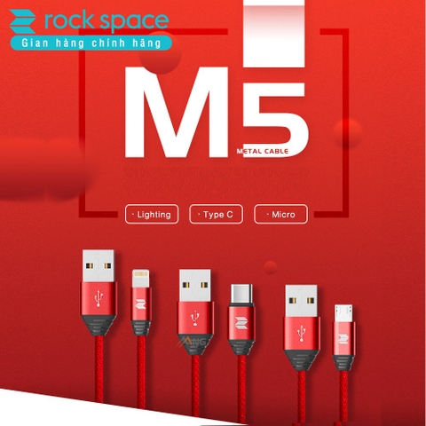 Dây cáp sạc Rockspace M5 dây dù cổng typeC dành cho điện thoại android - Hàng chính hãng bảo hành 12 tháng