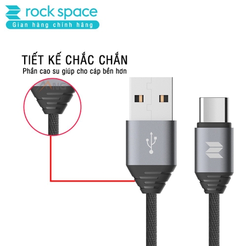 Dây cáp sạc Rockspace M5 dây dù cổng typeC dành cho điện thoại android - Hàng chính hãng bảo hành 12 tháng