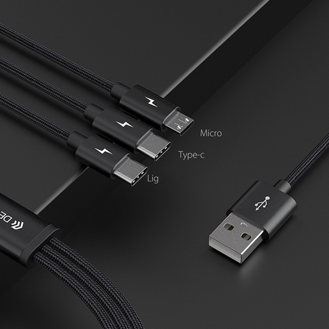 Dây Cáp Sạc ba đầu Devia dây dù, sạc 3 thiết bị cùng lúc - Hàng chính hãng Bảo hành 12 tháng